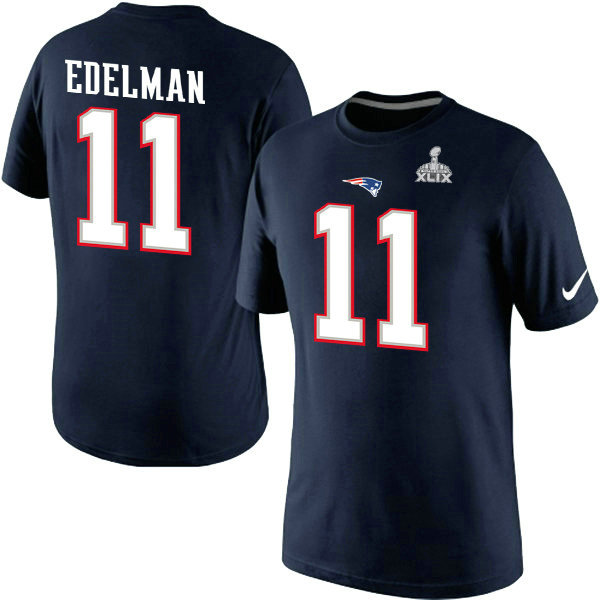 Nike Patriots 11 Edelman Blue 2015 Super Bowl XLIX T Shirts2