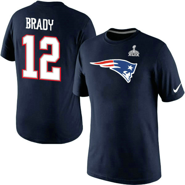 Nike Patriots 12 Brady Blue 2015 Super Bowl XLIX T Shirts