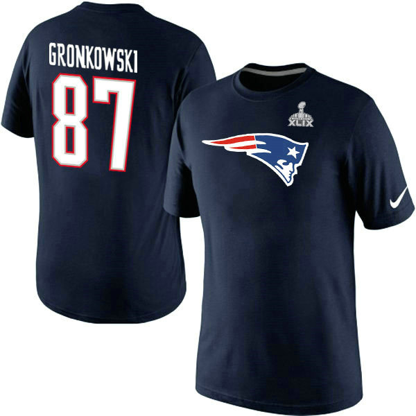 Nike Patriots 87 Gronkowski Blue 2015 Super Bowl XLIX T Shirts