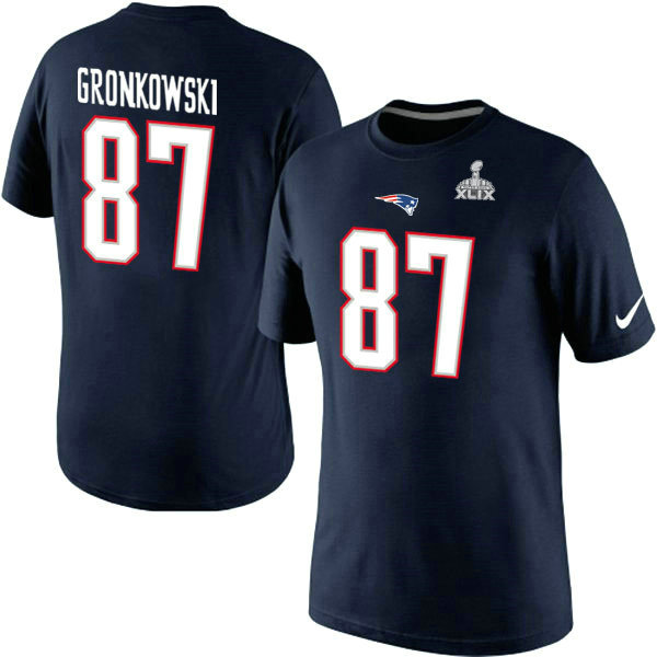 Nike Patriots 87 Gronkowski Blue 2015 Super Bowl XLIX T Shirts2