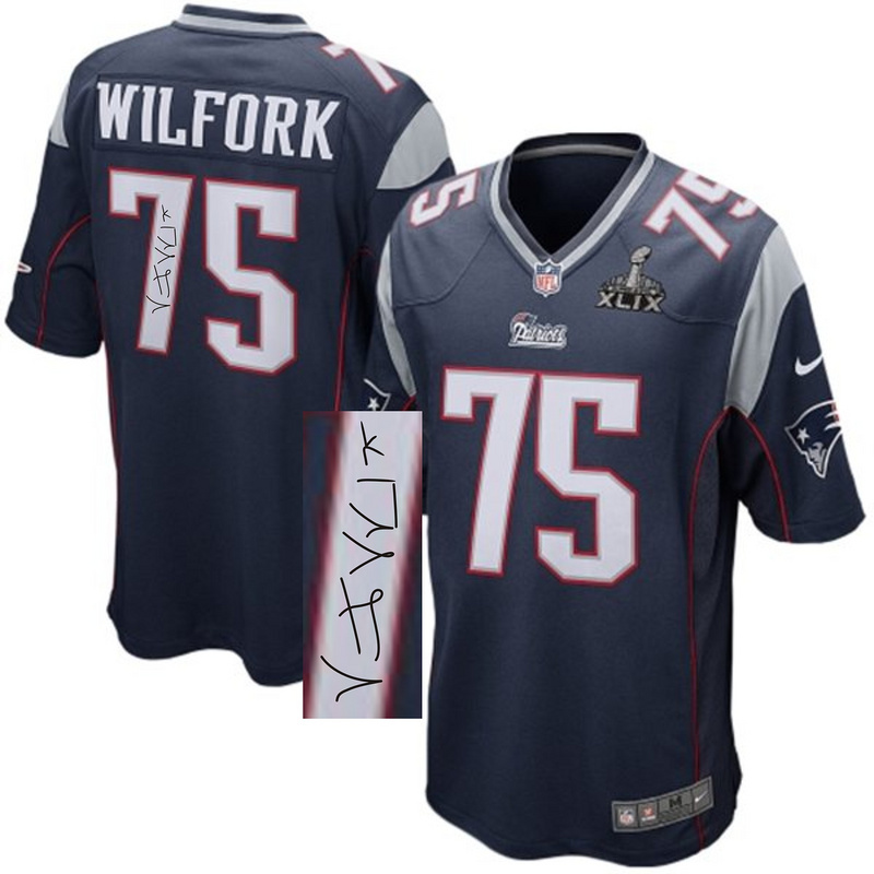 Nike Patriots 75 Wilfork Blue Game Signature Edition Jerseys