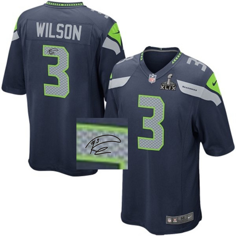 Nike Seahawks 3 Wilson Blue Elite Signature Edition 2015 Super Bowl XLIX Jerseys
