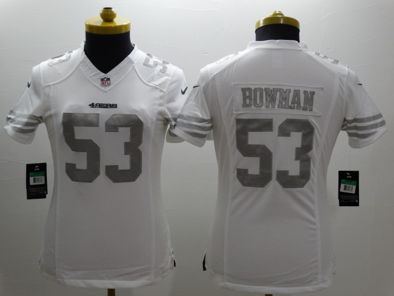 Nike 49ers 53 Bowman White Platinum Women Limited Jerseys
