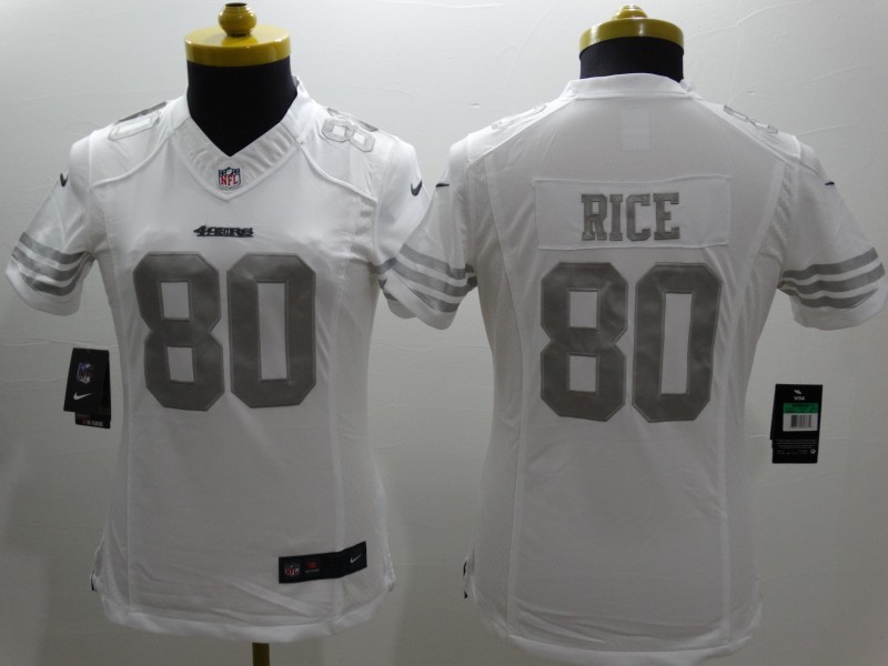 Nike 49ers 80 Rice White Platinum Women Limited Jerseys