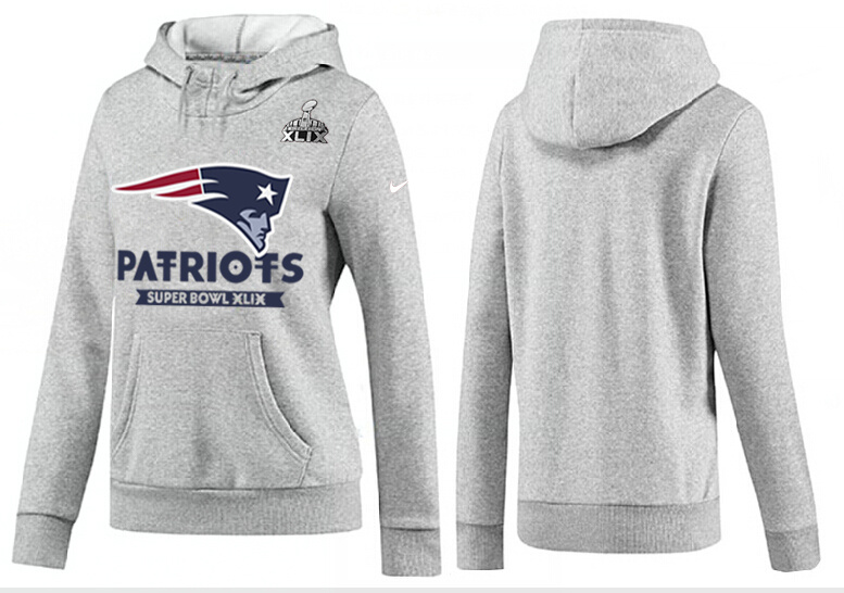 Nike New England Patriots 2015 Super Bowl XLIX Women Pullover Hoodie Grey