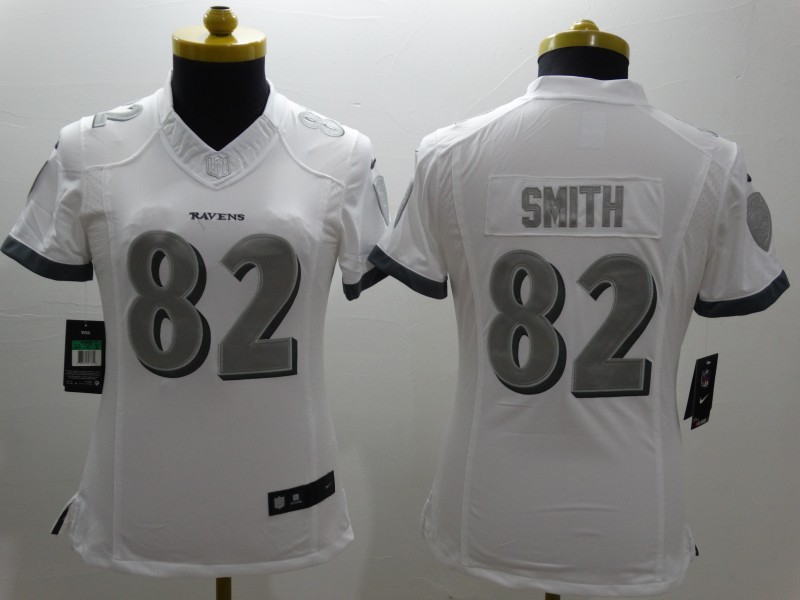 Nike Ravens 82 Smith White Platinum Women Limited Jerseys