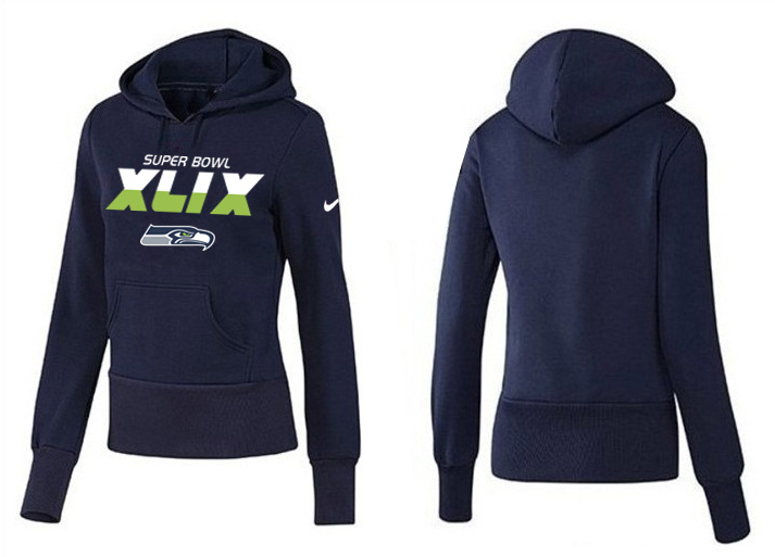 Nike Seattle Seahawks 2015 Super Bowl XLIX Women Pullover Hoodie D.Blue