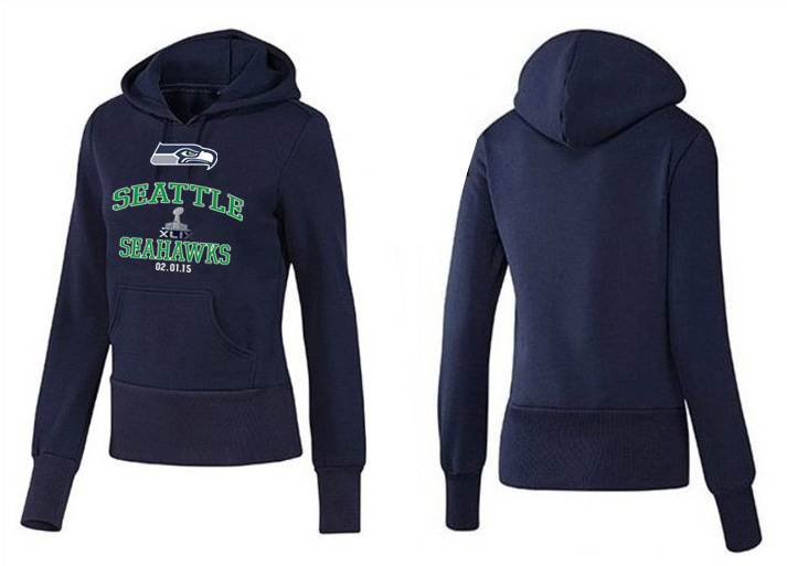 Nike Seattle Seahawks 2015 Super Bowl XLIX Women Pullover Hoodie D.Blue02