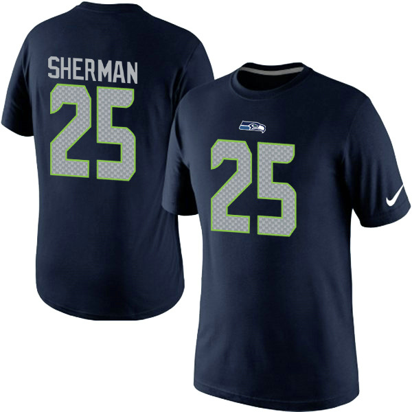 Nike Seattle Seahawks 25 Sherman Blue Name & Number T Shirts01