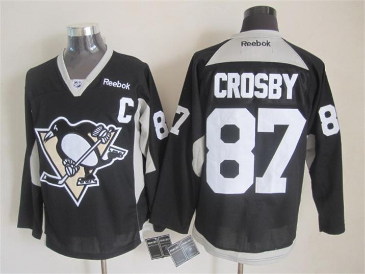 Penguins 87 Crosby Black Practice Reebok Jerseys