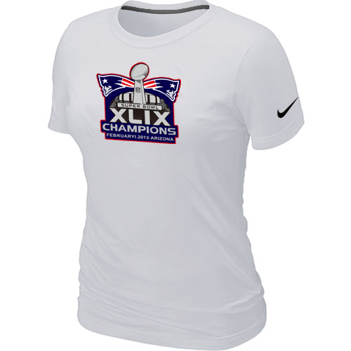 Nike New England Patriots Majestic White Super Bowl XLIX Champion Mark Women T-Shirts