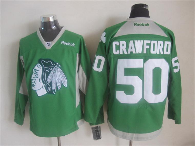 Blackhawks 50 Crawford Green Practice Jerseys