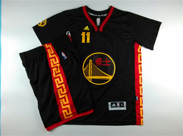 Warriors 11 Thompson Black Chinese New Year Short Sleeve Jerseys((With Shorts)