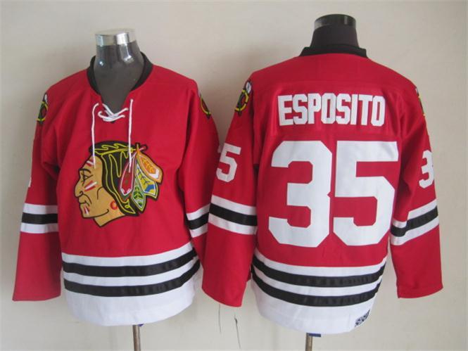 Blackhawks 35 Tony Esposito Red CCM jersey