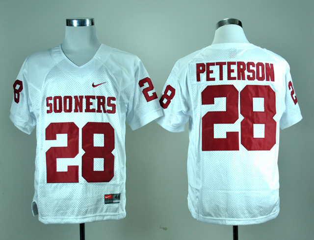 Oklahoma Sooners 28 Peterson White College Football Jerseys