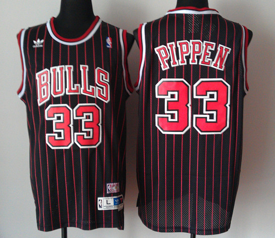 Bulls 33 Pippen Black Red Stripe New Revolution 30 Jerseys