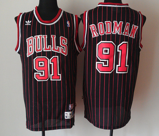 Bulls 91 Rodman Black Red Stripe New Revolution 30 Jerseys