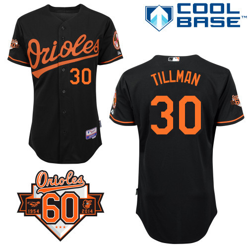Orioles 30 Tillman Black 60th Patch Cool Base Jerseys