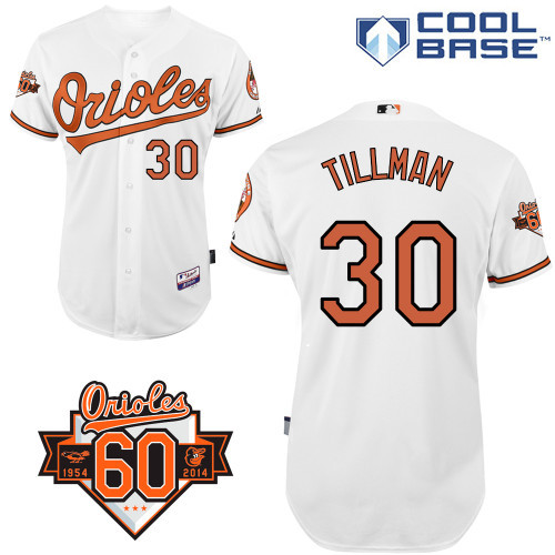 Orioles 30 Tillman White 60th Patch Cool Base Jerseys