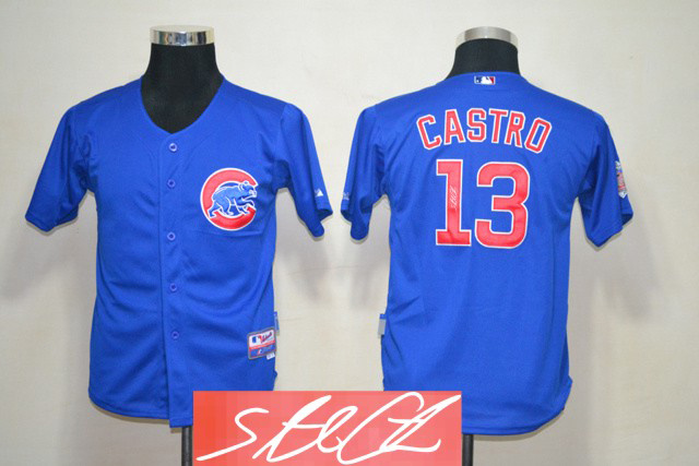 Cubs 13 Castro Blue Signature Edition Youth Jerseys
