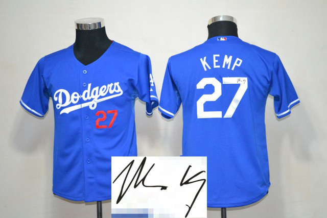 Dodgers 27 Kemp Blue Signature Edition Youth Jerseys