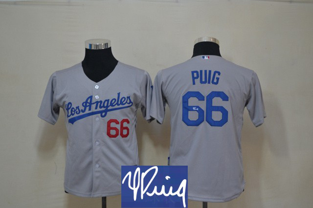 Dodgers 66 Puig Grey Signature Edition Youth Jerseys