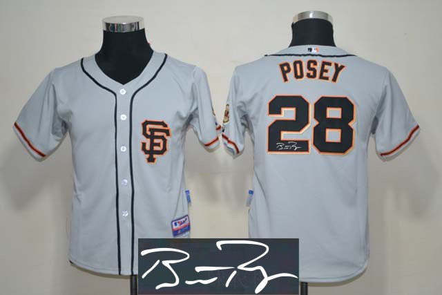 Giants 28 Posey Grey Signature Edition Youth Jerseys