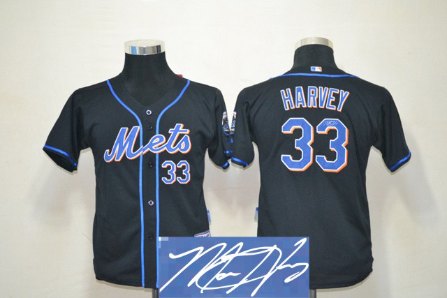 Mets 33 Harvey Black Signature Edition Youth Jerseys