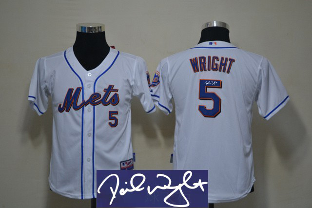 Mets 5 Wright White Signature Edition Youth Jerseys