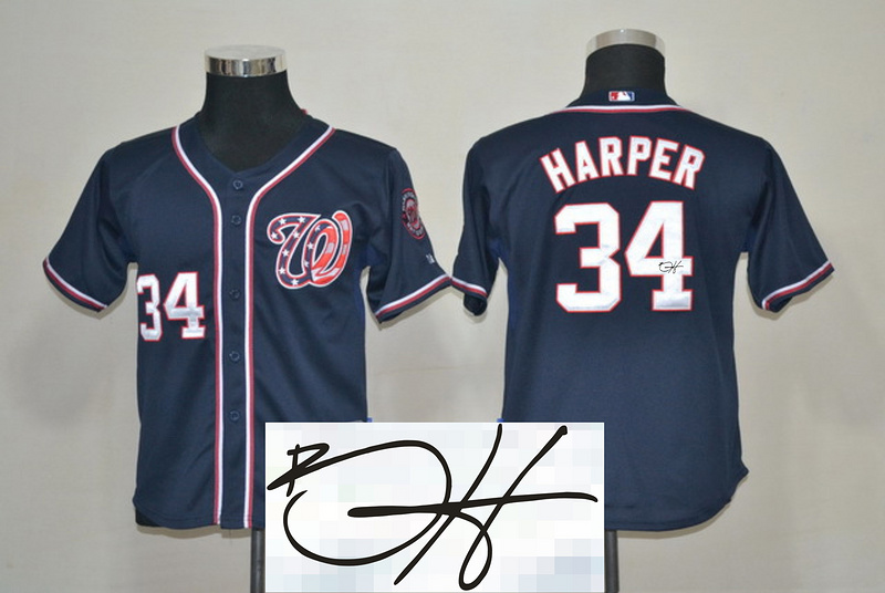 Nationals 34 Harper Blue Signature Edition Youth Jerseys