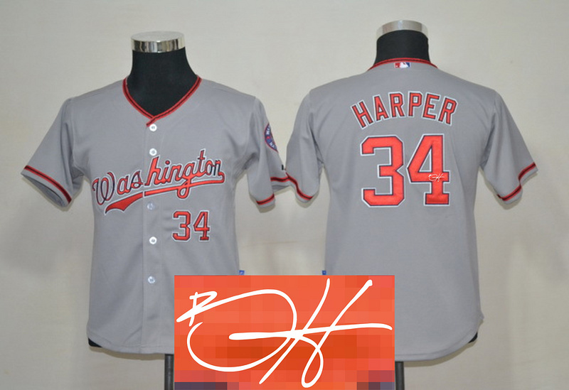 Nationals 34 Harper Grey Signature Edition Youth Jerseys