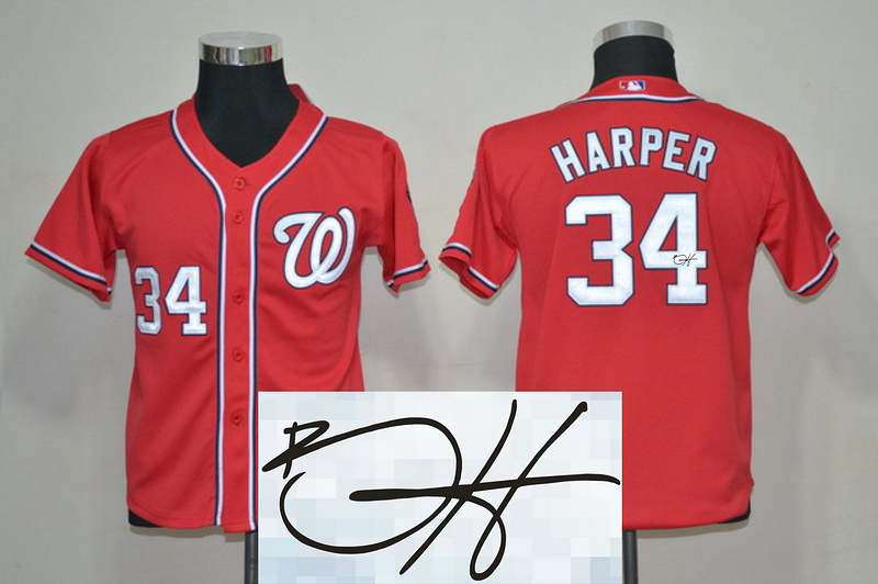 Nationals 34 Harper Red Signature Edition Youth Jerseys