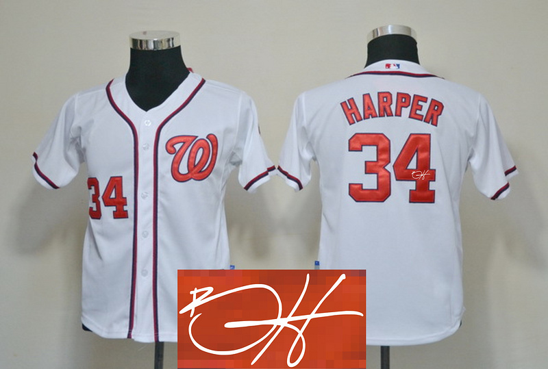 Nationals 34 Harper White Signature Edition Youth Jerseys
