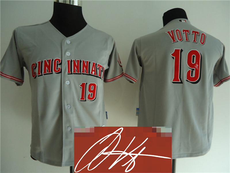 Reds 19 Votto Grey Signature Edition Youth Jerseys