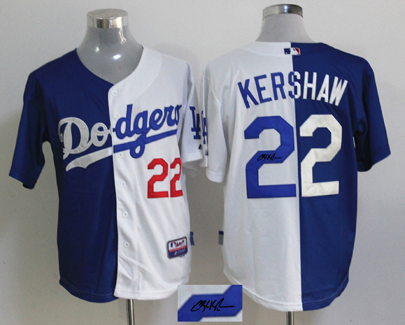 Dodgers 22 Kershaw White & Blue Split Signature Edition Jerseys