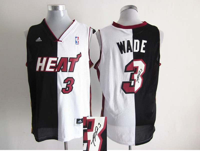 Heat 3 Wade White & Black Split Signature Edition Jerseys