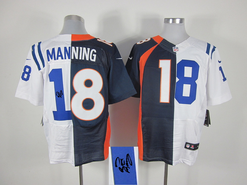 Nike Broncos 18 Manning Blue And White Split Signature Elite Jerseys