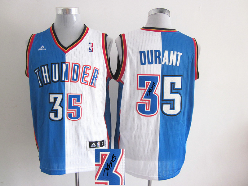 Thunders 35 Durant White & Blue Split Signature Edition Jerseys