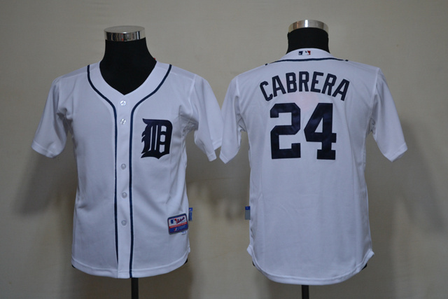 Tigers 24 Cabrera White Youth Jersey