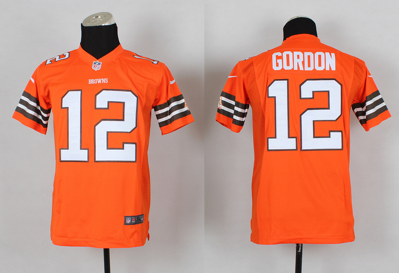 Nike Browns 12 Gordon Orange Youth Jerseys