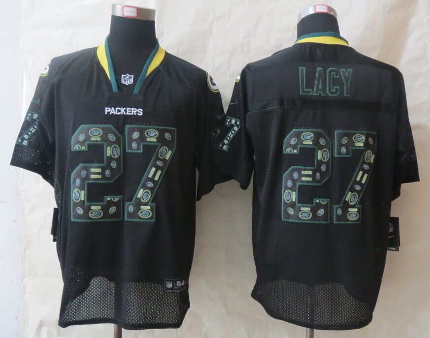 Nike Packers 27 Eddie Lacy Black Lights Out Elite Jersey
