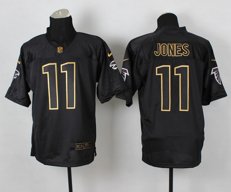Nike Falcons 11 Julio Jones Black Pro Gold Lettering Elite Jersey