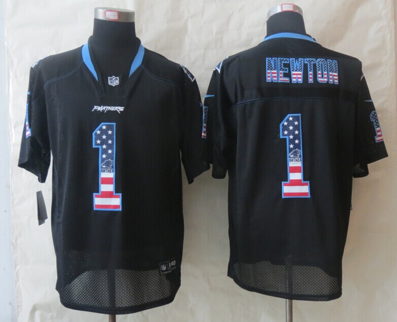 Nike Panthers 1 Cam Newton Black USA Flag Fashion Elite Jersey