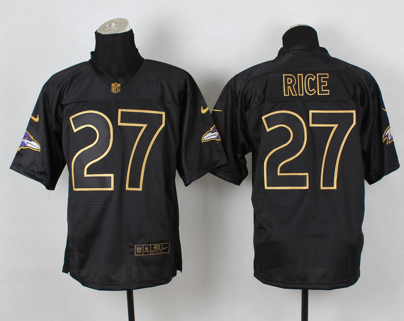 Nike Ravens 27 Rice Black Elite 2014 Pro Gold Lettering Fashion Jerseys