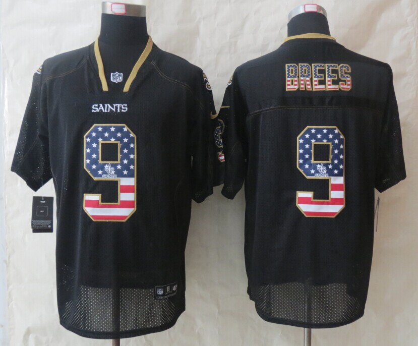 Nike Saints 9 Brees USA Flag Fashion Black Elite Jerseys