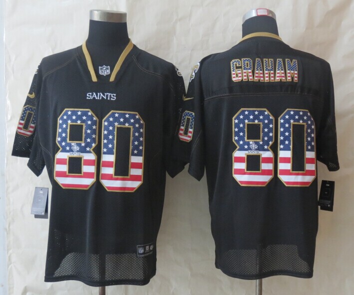 Nike Saints 80 Graham USA Flag Fashion Black Elite Jerseys
