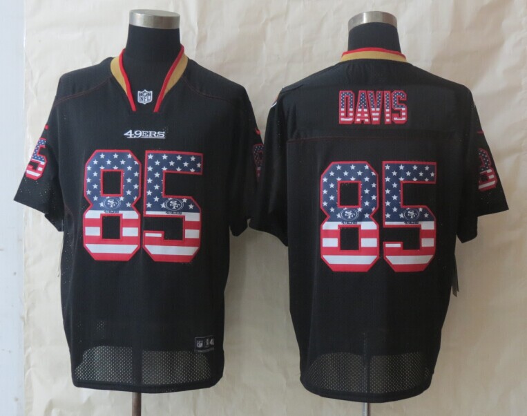 Nike 49ers 85 Davis USA Flag Fashion Black Elite Jerseys