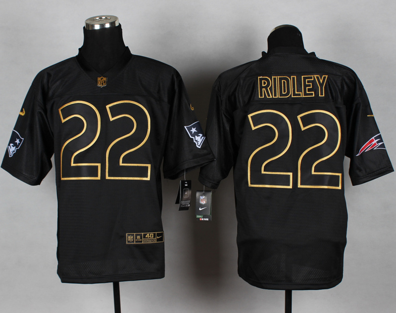 Nike Patriots 22 Ridley Black Elite 2014 Pro Gold Lettering Fashion Jerseys