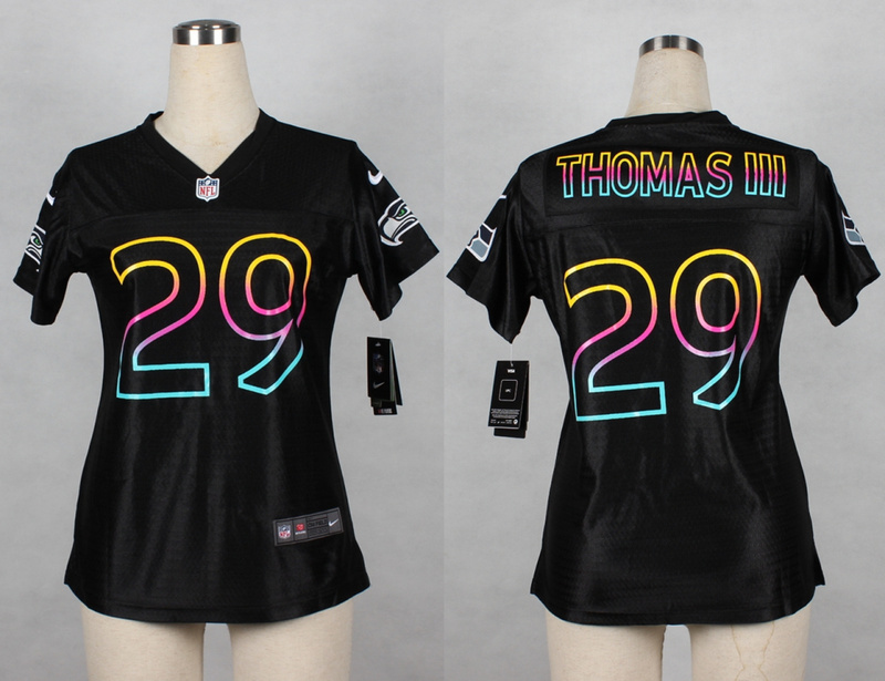 Nike Seahawks 29 Thomas III Black Fashion Women Jerseys
