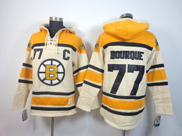 Bruins 77 Bourque Cream Hooded Jerseys